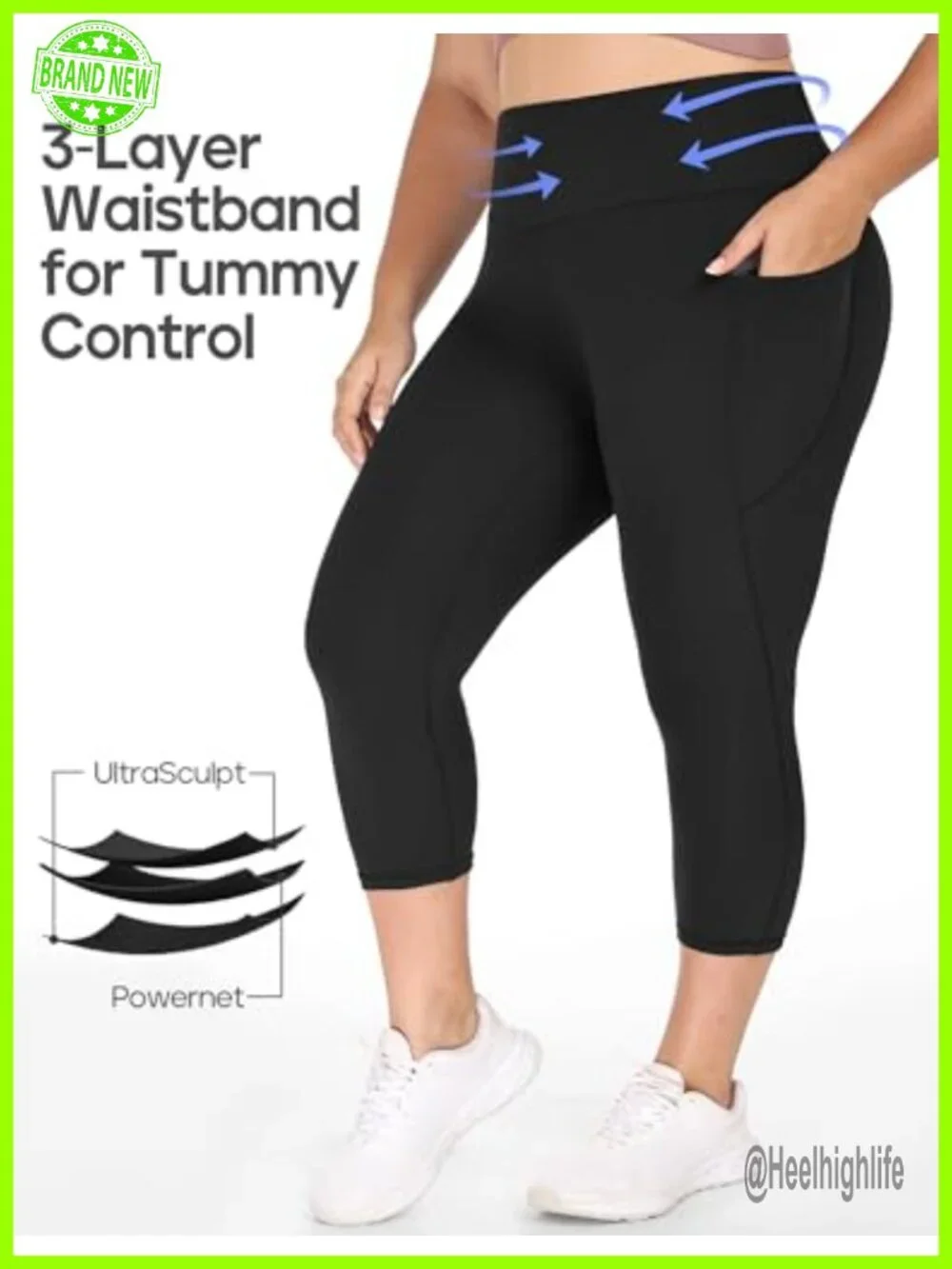 Plus Size Capri Leggings with Pockets High Waisted Tummy Control Yoga Pants